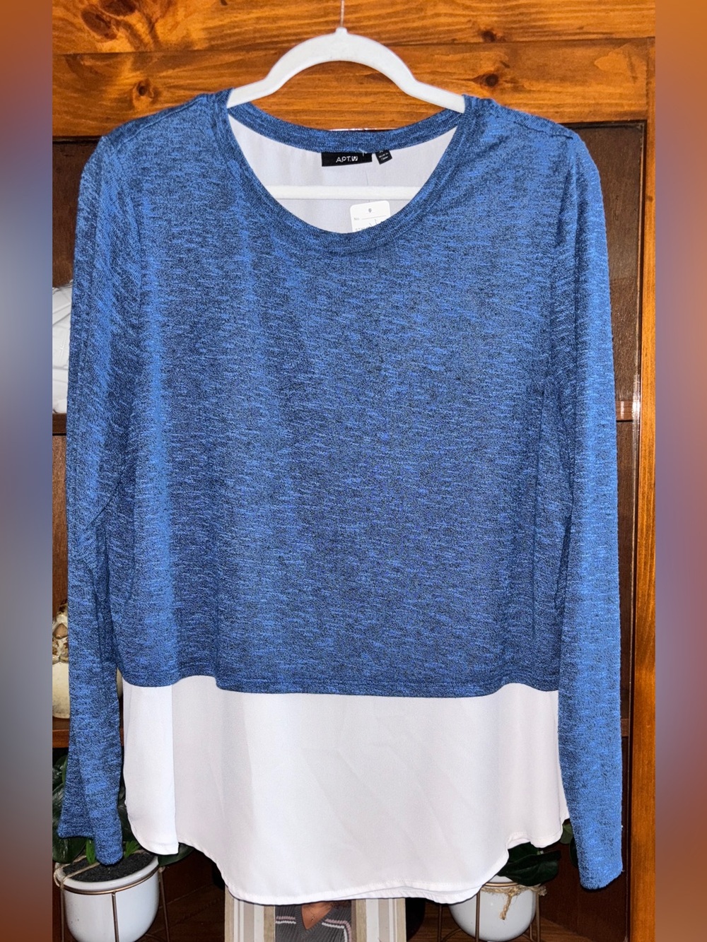 Apt. 9 XL—Blue and White Layered-Knit Blouse